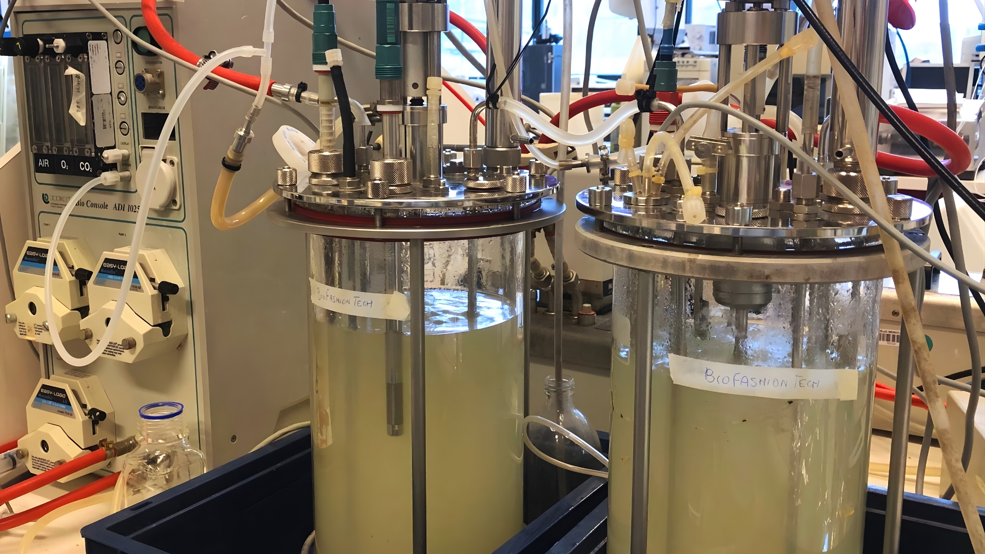 As part of the Netherlands pilot, bacterial fermentation transforms sugars recovered from old textiles into biodegradable PHA bioplastics. Photo by Fabiola Polli from BioFashionTech. As part of the Netherlands pilot, bacterial fermentation transforms sugars recovered from old textiles into biodegradable PHA bioplastics. Photo by Fabiola Polli from BioFashionTech.