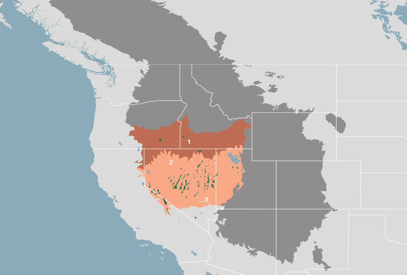 Great Basin Columbia Steppe bioregion (NA18) map. Map of the Great Basin Columbia Steppe bioregion (NA18).