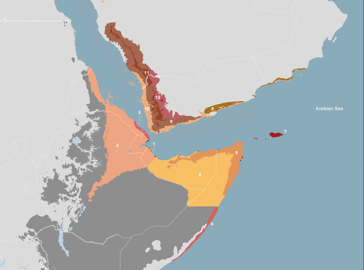 South Red Sea & Gulf of Aden Coastal Drylands bioregion Map of the South Red Sea & Gulf of Aden Coastal Drylands bioregion (AT22)