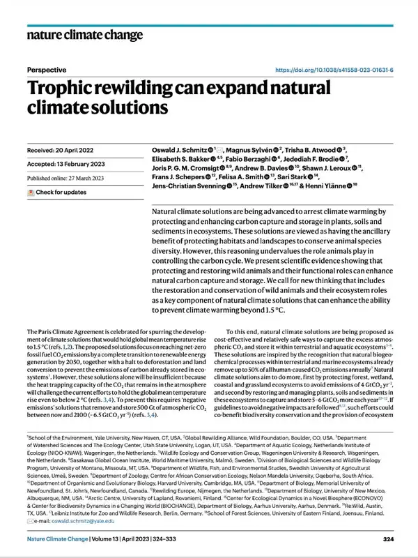 Trophic rewilding can expand natural climate solutions