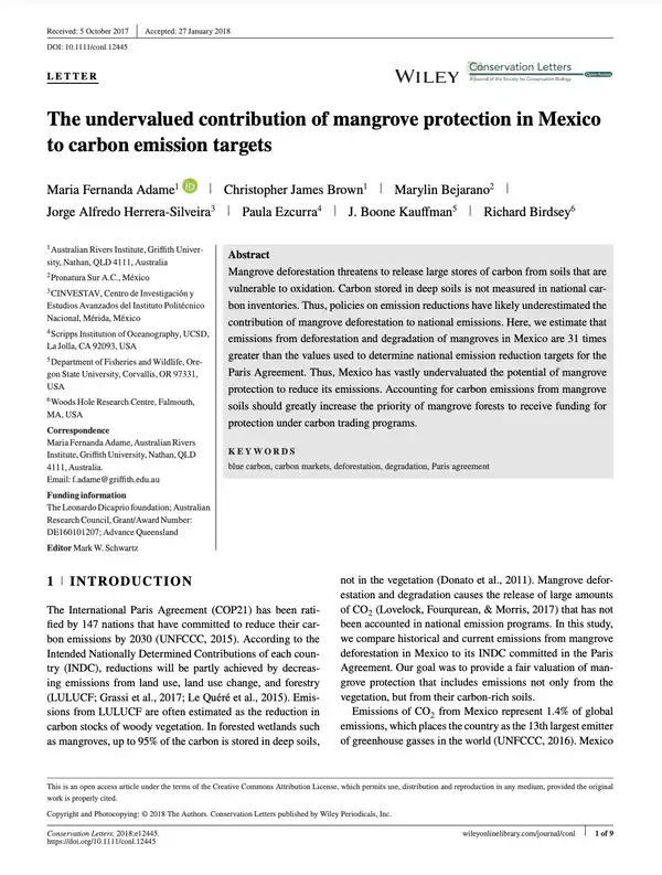 The undervalued contribution of mangrove protection in Mexico to carbon emission targets
