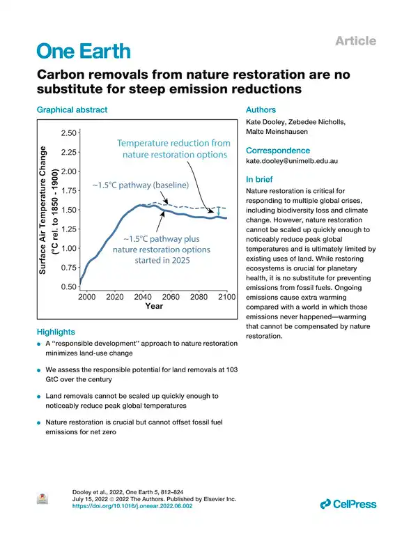 Carbon removals from nature restoration are no substitute for steep emission reductions
